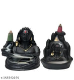 Poly Resin Parth Adiyogi smoke fountain backflow with 20 cones, handcrafted Indian art piece featuring Lord Shiva amidst a smokey waterfall