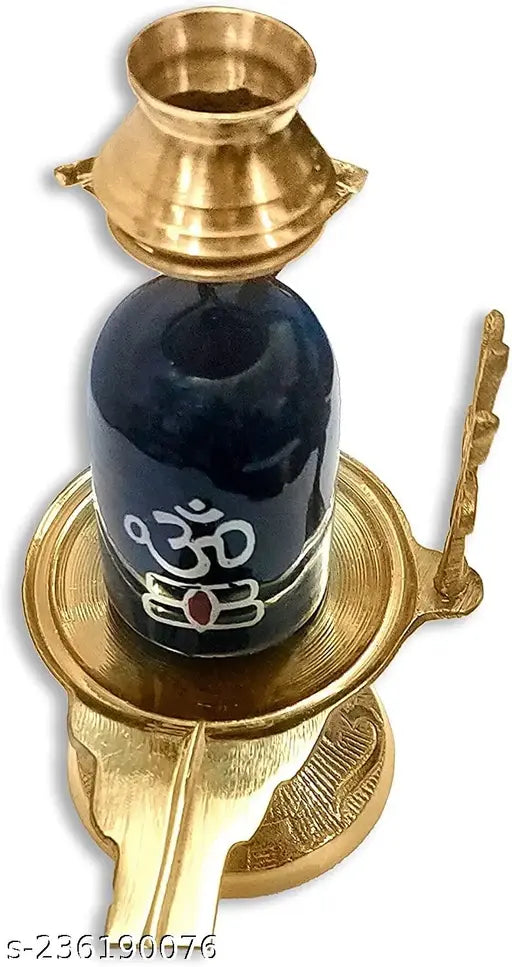 Brass Adi Shankara Shivalinga statue, 7 cm tall, 5 cm wide, traditional Indian temple showpiece