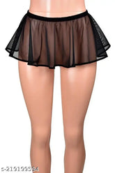 Black stretch mesh mini skirt for women's fun indoor wear, self-design net pattern on elastic waistband