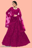 Embroidered net lehenga choli & dupatta set by VEEDHRUMI, intricate Indian bridal wear semi-stitched (waist 41in, length 41in)