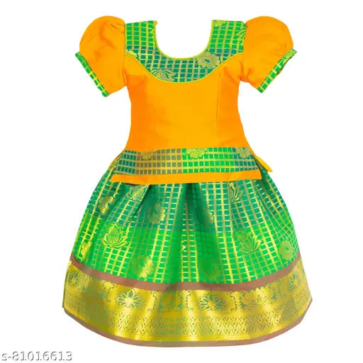 Brand new, embellished Chanderi silk lehenga-choli set for girls (0-1 years), elegant Indian ethnic wear