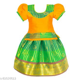 Brand new, embellished Chanderi silk lehenga-choli set for girls (0-1 years), elegant Indian ethnic wear