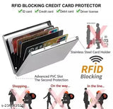 Stainless steel business card holder, ultra-thin and anti-theft, holds 7 cards or 6 cards + 3 folded bills, solid construction, India origin