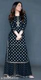 Rayon kurti with plazo, printed net design, three-quarter sleeves, Indian women's traditional attire
