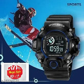 Shockproof Black PU Strap Waterproof Digital Sports Watch, multi-functional for Men & Boys. High-quality design with classic metal mesh, ideal for casual and sporty occasions