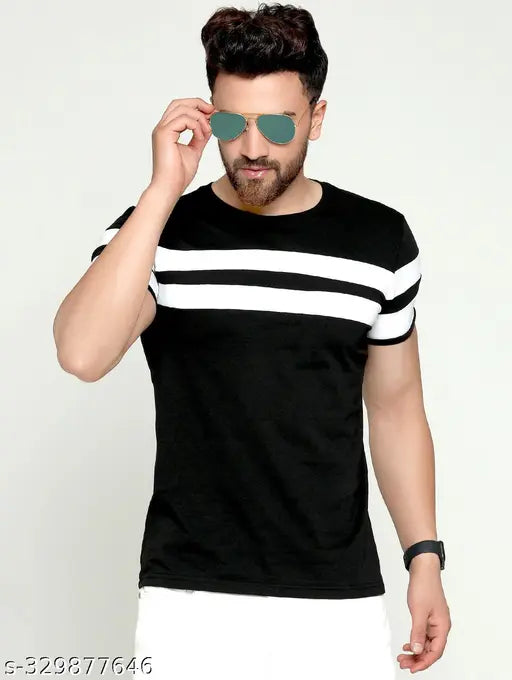 Striped cotton blend men's half sleeve t-shirt pack of 2 - Short sleeves, casual style, India origin