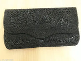 Black beaded fabric clutch, embroidered net design, free size, handmade Indian craft