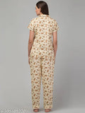 Printed cotton pyjama shirt with short sleeves and matching printed cotton pants, size L (India-made)