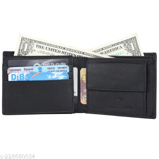 Genuine leather RFID solid wallet, 2 compartments, free size (11x9cm), enhances men's style and security