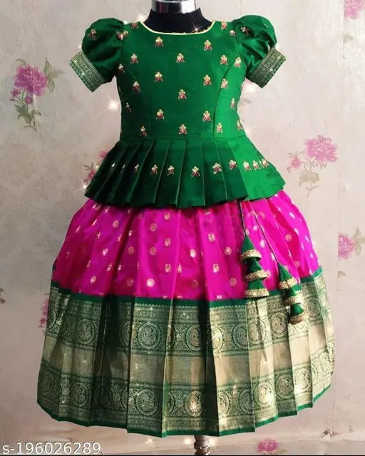 Soft silk and jacquard floral stitch Lehenga Choli for kids, perfect for parties or festivals