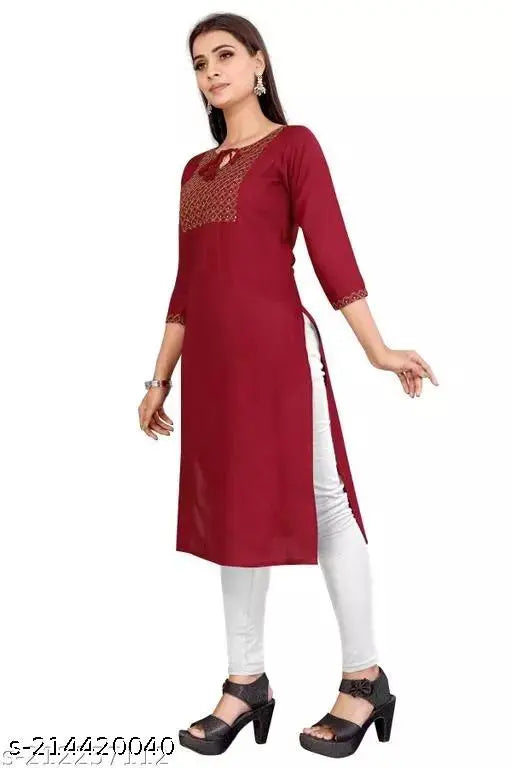 Rayon three-quarter sleeve kurti under 300, solid color for women's fashion, India origin