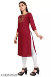 Rayon three-quarter sleeve kurti under 300, solid color for women's fashion, India origin