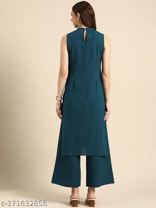 women's rayon cotton kurta plazzo set, heavy 14kg solid color rayon with 3/4 sleeves, A-line style ready-made Indian clothing