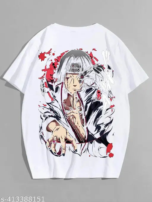 NARUTO ANIME Itachi Graphic Print Oversized Cotton T-Shirt, white, 100% pure cotton, round neck, short sleeves for men and boys, various sizes available