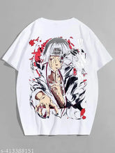 White cotton NARUTO ANIME ITACHI graphic print oversized round neck tee for men & boys, ideal for father-son coordination