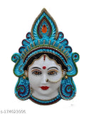Skyblue polyfibre Mahalakshmi face figurine, goddess of wealth and prosperity for home or office decor, approximately 15 x 13 x 4 cm, 75 grams