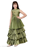 Silk sleeveless kids gown dress, high-quality acrylic fabric for cute girls aged 3-4 years (bust size 22in, length size 28in), made in India