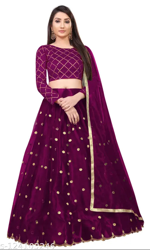 Art Silk & Net Embroidered Lehenga Choli with Jari Work, Free Size (Waist 42in, Height 44in), 2m Dupatta