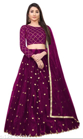 Art Silk & Net Embroidered Lehenga Choli with Jari Work, Free Size (Waist 42in, Height 44in), 2m Dupatta