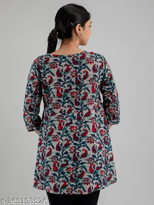 Printed cotton three-quarter sleeve shirt, vibrant Indian pattern, S-XXL sizes available