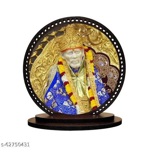Fancy wooden Sai Baba dashboard idol, Indian-made car decor for spiritual style and positive vibes