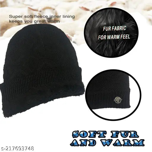 Wool beanie cap - True Indian self-design, comfortable knitting blend, fashionable winter wear