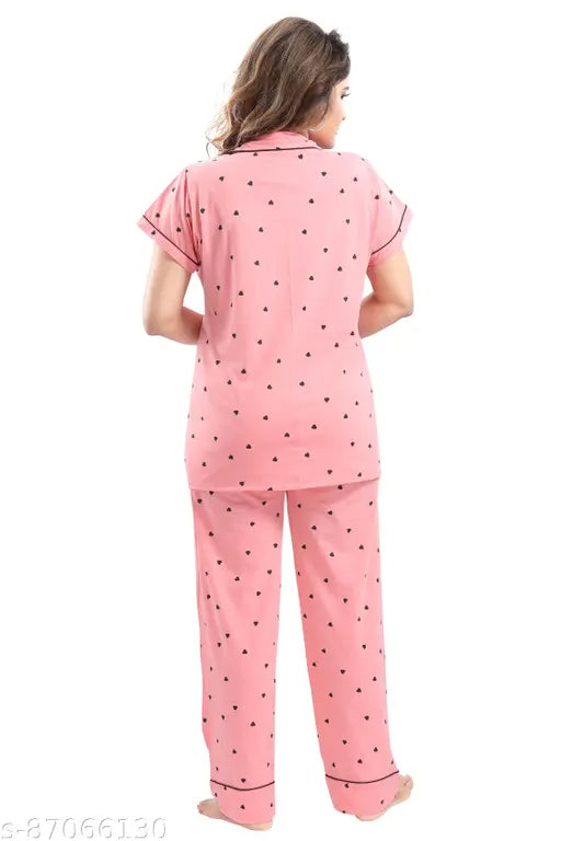 Cotton printed nightsuit dress for women and girls, Indian-made nightwear with short sleeves and pyjama bottoms