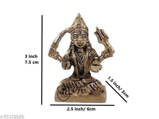 Handcrafted brass statue of Santoshi Mata, Indian Goddess of fulfillment, height 3 inches, ideal for home or office altar