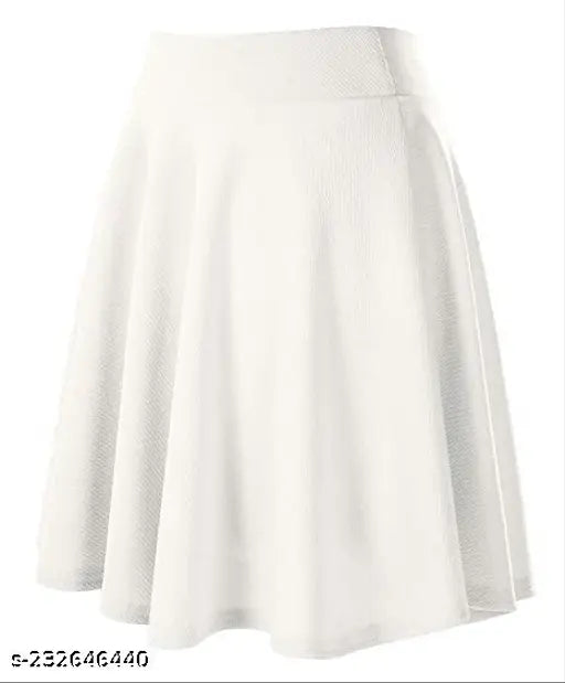 Stretchy Lycra crepe mini skirt, two-layer design for active wear, solid pattern, available in sizes 26-34 (India)