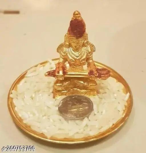 Brass MATA Annapurna Devi idol with plate & coin, handcrafted ashtdhatu in Kashi Banaras combo pack from India