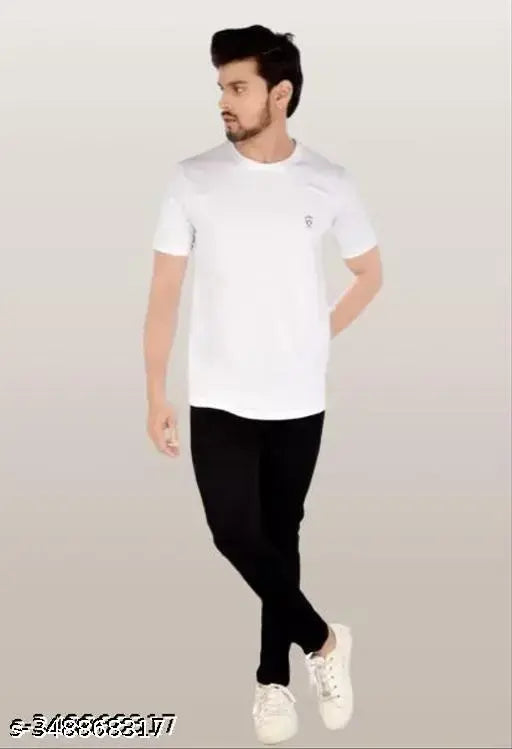 Men's regular cotton round neck fit short sleeves T-shirt (White), solid style for athletic men wardrobe