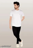 Men's regular cotton round neck fit short sleeves T-shirt (White), solid style for athletic men wardrobe