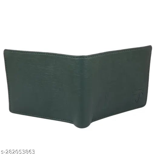 Green Faux Leather Men's Wallet - 10 Card Slots, Solid Pattern, Travel/Formal, Durable Artificial Leather