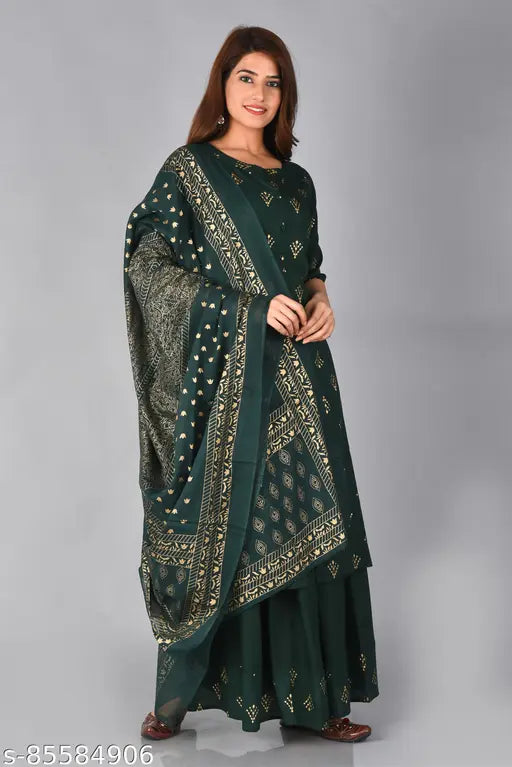 Rayon Women's Kurta Set with Dupatta, printed short sleeves, Indian ethnic fashion