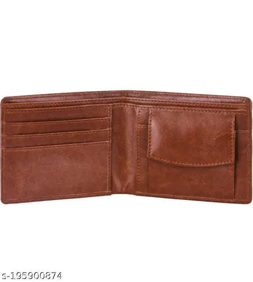 Brown faux leather men's wallet with ultra-strong stitching, 2 secret pockets, and 5 card holders (3 for cards, 1 for coins)