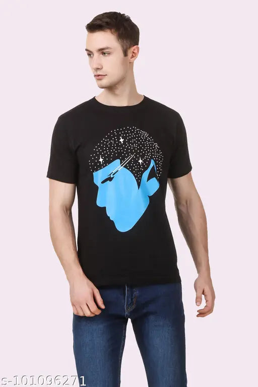 Short sleeve cotton men's t-shirt, standard fit, available in S, M, L, XL, XXL. Made in India