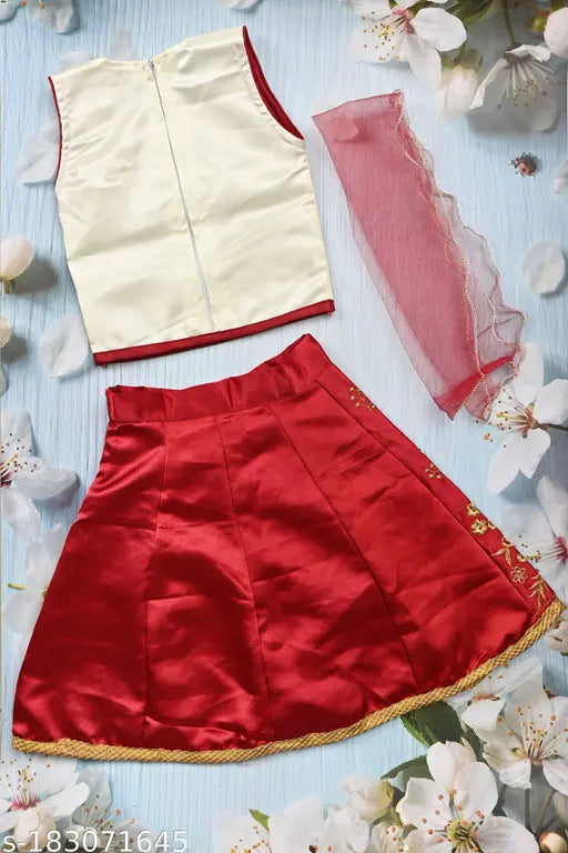 Embroidered art silk lehenga & net dupatta for toddlers, 1-2 years, Indian partywear