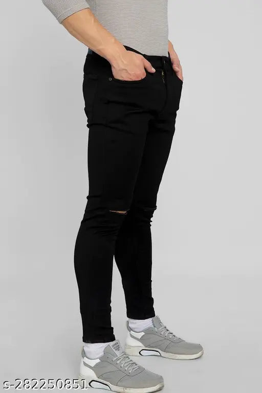 MARKVIEW FATI black slim fit jeans, solid denim for men, size 26, 28, 30, or 32 from India