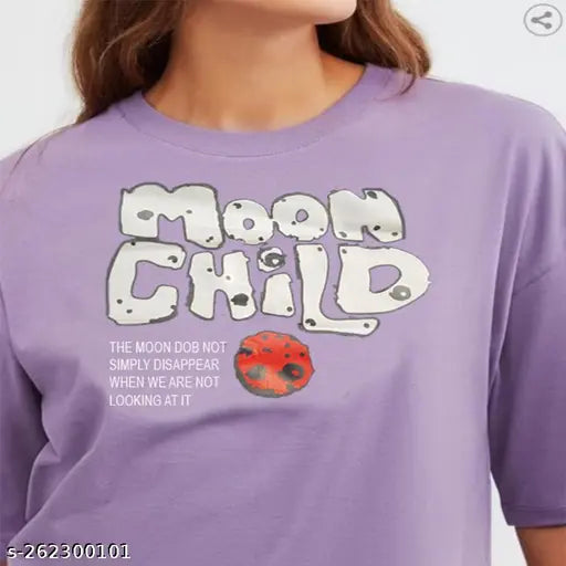 Lavender cotton blend oversized t-shirt, printed pattern, short sleeves, biowash