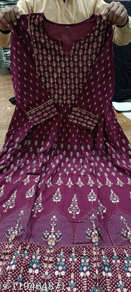 Rayon printed Anrakali Kurta, three-quarter sleeves, Indian women's fashion