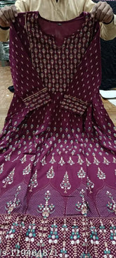 Rayon printed Anrakali Kurta, three-quarter sleeves, Indian women's fashion