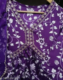 Rayon Aliya Cut Embroidered 3-piece kurta set with pant and dupatta for women's and girls, featuring beautiful prints and three-quarter sleeves