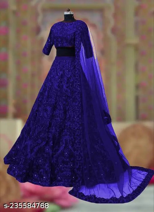 Embroidered taffeta silk net lehenga choli set with super net dupatta, elaborate Indian bridal wear