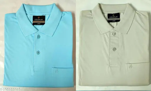 Sky Light Grey slim-fit half sleeve collar T-shirt with pocket, cotton blend, solid colour, comes in sizes L, XL, XXL from India