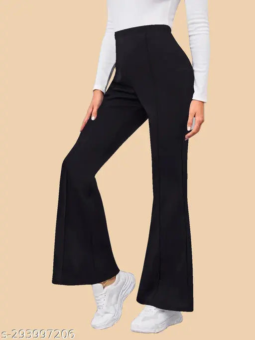 Casual polyester blend high waist elastic band trouser, solid color, stylish pleats - women's fashion accessory from India (size 26, 32, or 36)
