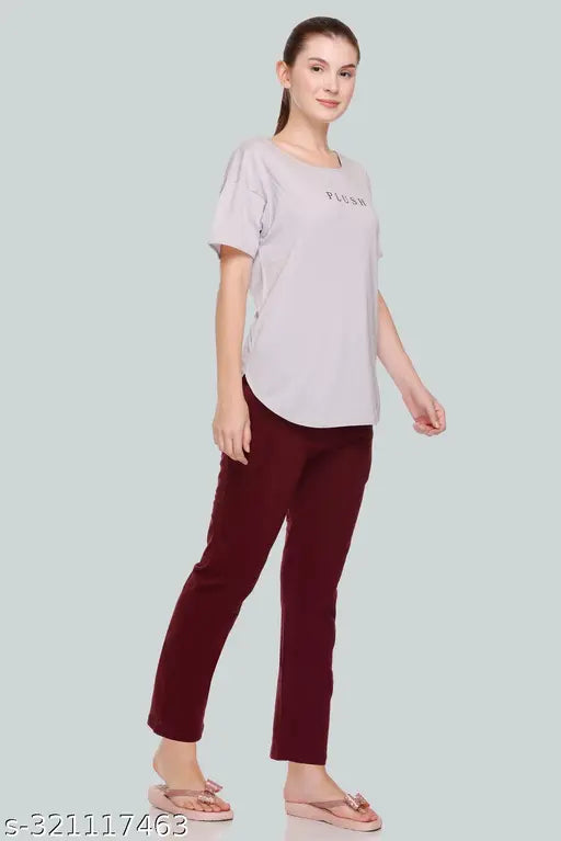 Cotton blend women's crop top pyjama set, ankle length, printed net summer wear for girls and women