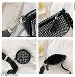 Mini allover rhinestone exotic decor bag, synthetic, 3 compartments, solid net, crossbody broad sling belt, coin purse for girls & women