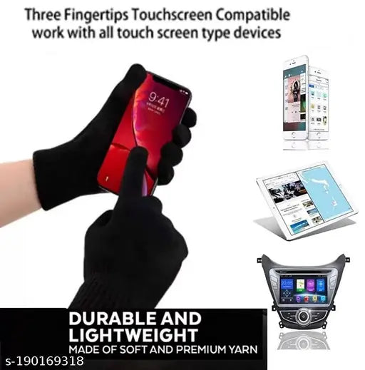 Winter season woolen combo: Embellished beanie hat, scarf, and touchscreen gloves for kids on display