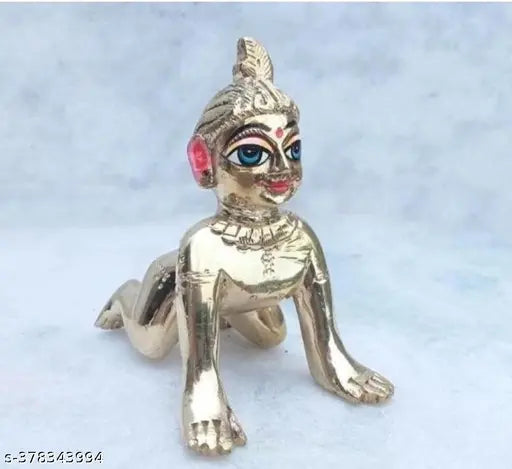 Brass Krishna idol, approximately 200g, Indian handcrafted Radha Rani statue