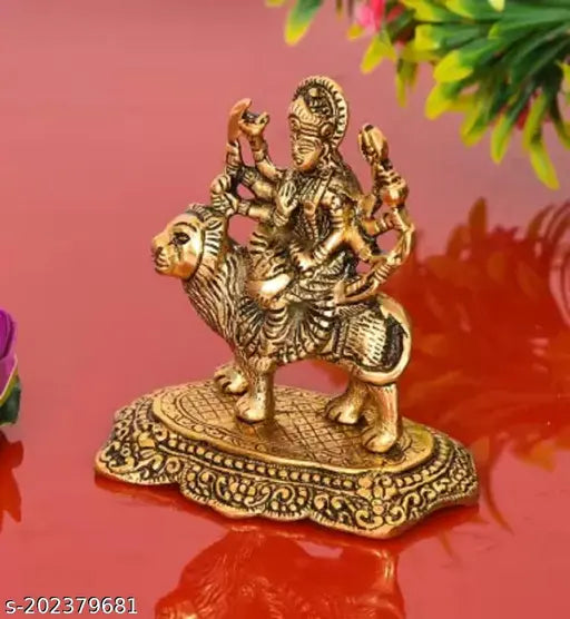 Brass Durga Maa Hindu goddess statue, 8.5cm x 12.5cm x 4.5cm, handcrafted Indian religious figurine for Pooja Idols